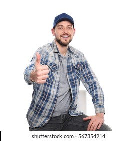 Long-haul Truck Driver On White Background