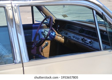 Longmont, CO USA - April 10, 2021: Classic 1960s Oldsmobile Jetstar 88. Fresh New Look. Fashionable Interior. Rollicking Rocket Action. Entry Level Classic                            