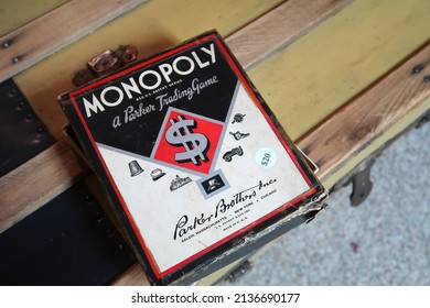 Longmont, CO USA - March 12, 2022: Vintage Monopoly Game Box Set