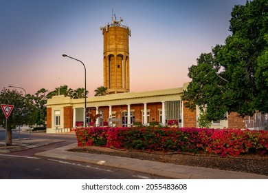 Longreach, Queensland, Australia - Sep 8, 2021: Regional Council Shire Hall Building At Sunset