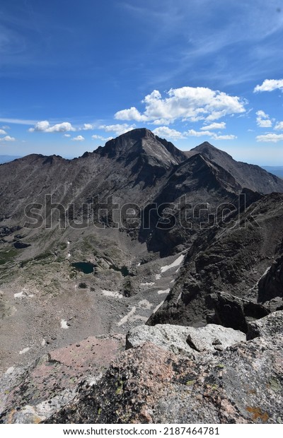 Longs Peak, Pagoda Mountain, and Mount Meeker from\
the summit of Chiefs Head Peak - Rocky Mountain National Park,\
Colorado, USA