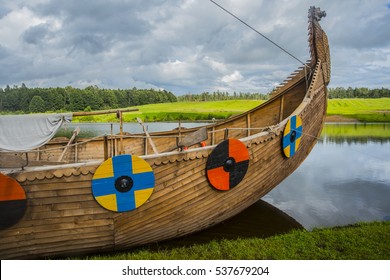 Longship - A Viking Longboat Sails To New Shores For Trading And Companionship. Drakkar Boat. Viking Transport Ship.

