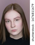 Long-term styling and persistent henna eyebrow dyeing. Eyebrow lamination. Model demonstrates finished result work cosmetologist.