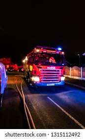 Longton, Stoke On Trent, Staffordshire - 16th February 2019 - Fire Engines And Firemen Attend An Emergency House Fire On A Quiet Housing Estate In The City Caused By A Fault Washing Machine Wiring