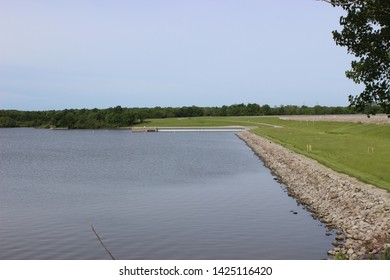 Longview Lake, Dam And Spillway In Jackson County, Missouri In Spring Time