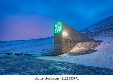LONGYEARBYEN, SVALBARD, ARCTIC CIRCLE - NORWAY - NOVEMBER 18, 2021: Svalbard also known as Spitsbergen, or Spitzbergen, is a Norwegian archipelago in the Arctic Ocean. op Global Seed Vault