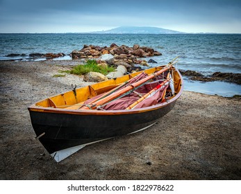 lonley boat on peaceful shore in france