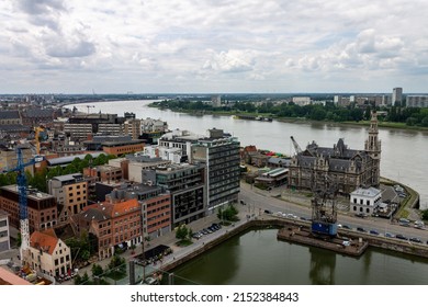 The Loodswezen historical building and Scheldt river in Antwerp, Belgium