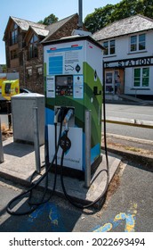 Looe, Cornwall, England, UK. 2021.  Electric Car Charger In A Public Car Park  Ready For Use.