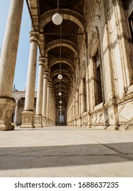 A Look From Below Onto A Typical Arabic And Beautiful Decorated Colonnade Inside The Patio Of Muhamad Ali Mosque In Cairo II