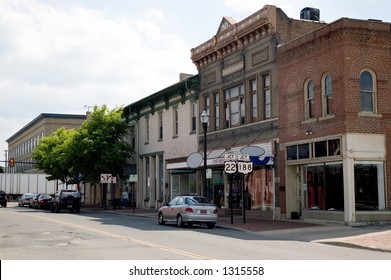 A Look Down The Main Street Of A Small Town In The Midwest Of The U.S.A.