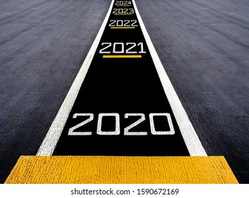 Look forward and move to the futuer, start to new year two thousand twenty (2020), painted on a runway of an aircraft carrier