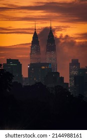 The Look Of Klcc With Warm Sunrise Sky.the Image Took On February 2022 At Kuala Lumpur ,Malaysia.