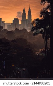 The Look Of Klcc With Warm Sunrise Sky.the Image Took On February 2022 At Kuala Lumpur ,Malaysia.