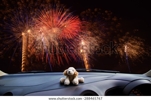 Look out the car window to watch the\
fireworks show, use as a\
background.