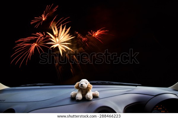 Look out the car window to watch the
fireworks show, use as a
background.