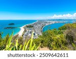 Look out Point Scenery to Mount Maunganui Town, Tauranga - New Zealand; Aerial View