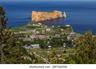A Look At The Small Town Of Percé And Its Famous Rocher Percé (Perce Rock), Part Of Gaspe Peninsula In Québec.