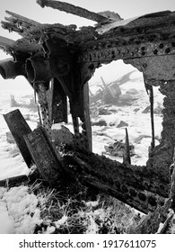 A Look Through A Plane Wreckage In The Snow