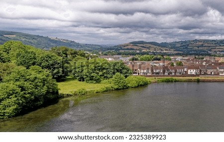 Looking across Caerphilly from Castle towards the Rhymney Valley. Caerphilly Mid-Glamorgan South Wales, United Kingdom - 25th of June 2023