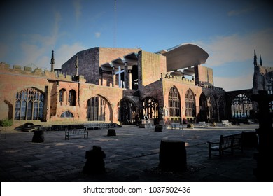 Looking Across The Ruins Of Old Coventry Cathedral To The Modern Cathedral Designed By Sir Basil Spence