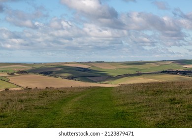 Looking Along A Pathway In The South Downs On A Sunny Autumn Day