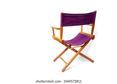 Looking At The Back Of A Purple Folding Director's Chair Isolated On White