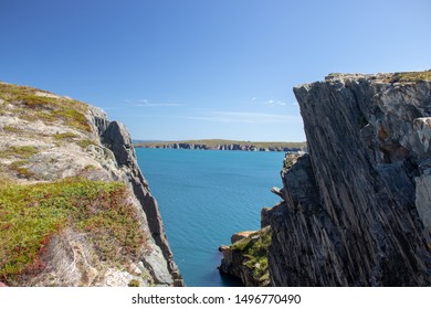Looking between the cliffs towards Port De Grave NL.