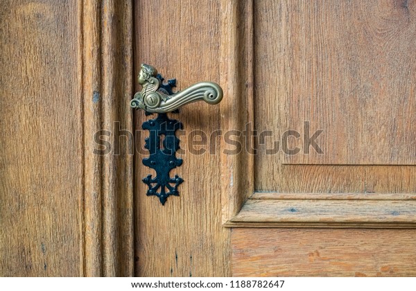 Looking Black Iron Door Handle Wooden Vintage Objects Stock Image