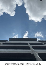 Looking up at a building facade.