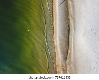 Looking Down At The Beach. Drone Aerial View. Baltic Sea