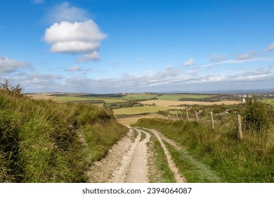 Looking down a chalk pathway at Kingston near Lewes, on a sunny September day