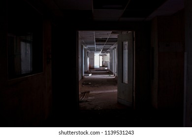 Looking Down A Hallway In An Abandoned Hospital 