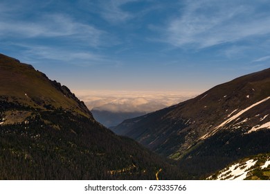 Looking Down Into Fall River Road, Estes Park And A Cloud Covered Fort Collins Colorado At The Rocky Mountain NAtional PArk