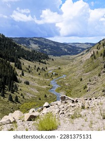 Looking Down into a Mountain Valley with a River