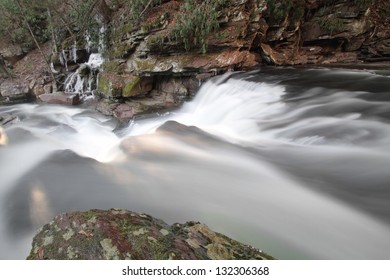 Looking down a large waterfall along Van Campens Brook in the Delaware Water Gap National Recreation Area in New Jersey