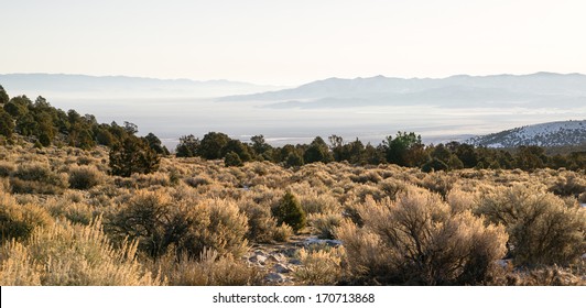 Looking Down Mountain Into Great Basin Nevada Desert Southwest