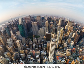 Looking Down At New York City, North Direction To The Central Park, Wide Angle