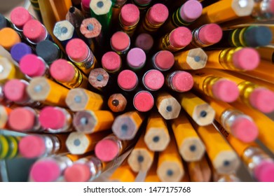 Looking down on a large group of pencils