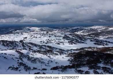 Looking Down On The Lifts From One Of The Peaks In Perisher Ski Resort In New South Wales In Australia In Winter