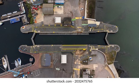 Looking down on the lock gates at the Wet Dock in Ipswich, UK