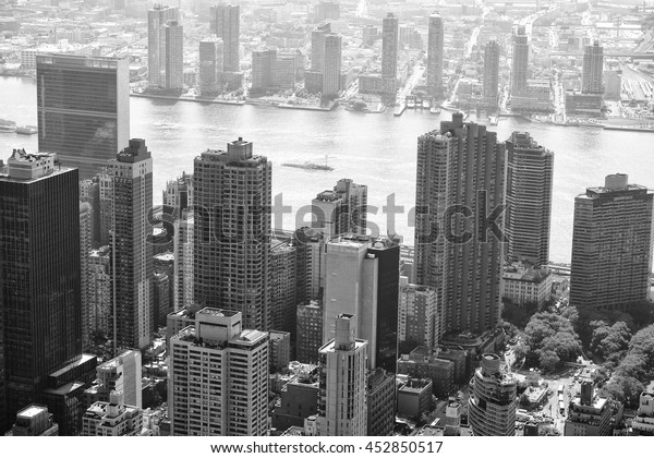 Looking\
down on a piece of New York in black and\
white