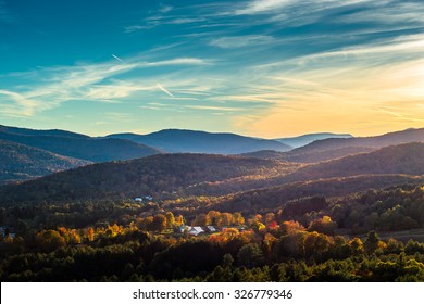 Looking down over the south end of Woodstock Vermont during the peak of fall foliage season