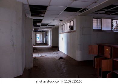 Looking Down A Passage In An Abandoned Hospital Ward