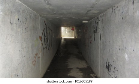 Looking down a passage underground
