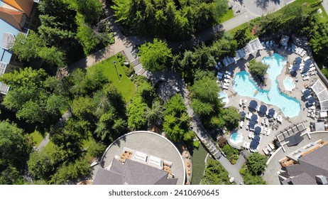 Looking down at pool in resort