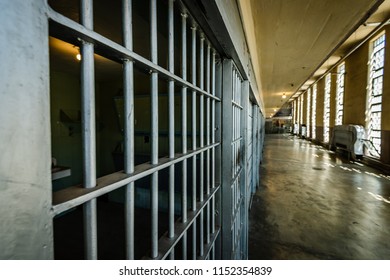 Looking Down Prison Cell Block At Bars