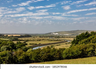 Looking down at the River Ouse winding through the Sussex countryside, on a sunny summers day