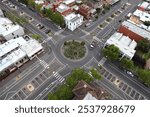 Looking down at a roundabout intersection in Melbourne