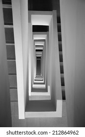Looking down stairway rectangular spiral